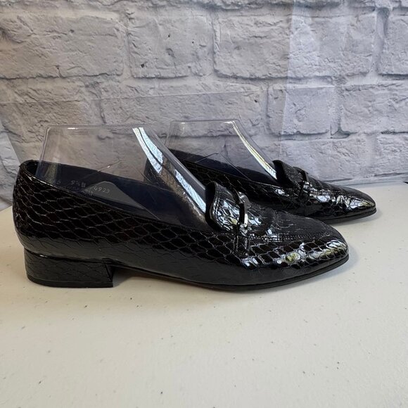 Magdesians California Black Leather Croc Embossed Loafers | Size 9.5N | USA Made - Picture 3 of 15